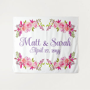 Pink Wedding Backdrop Reception Photo Booth Prop Tapestry