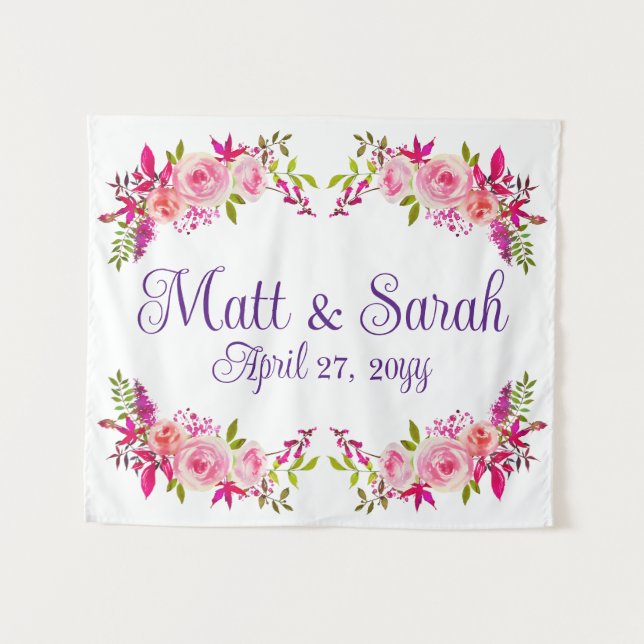 Pink Wedding Backdrop Reception Photo Booth Prop Tapestry (Front (Horizontal))