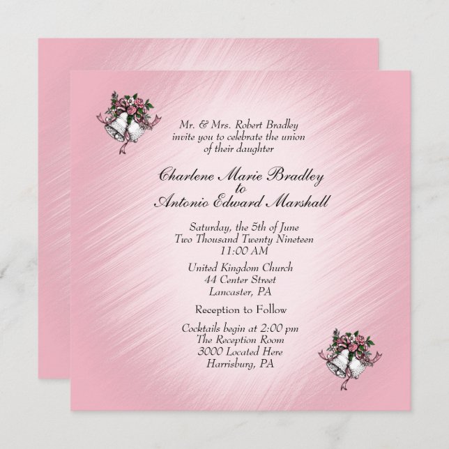Pink Wedding Bells Invitation (Front/Back)