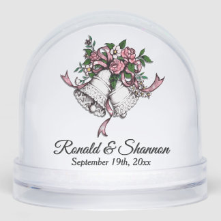 Pink Wedding Bells Names and Date Snowglobe