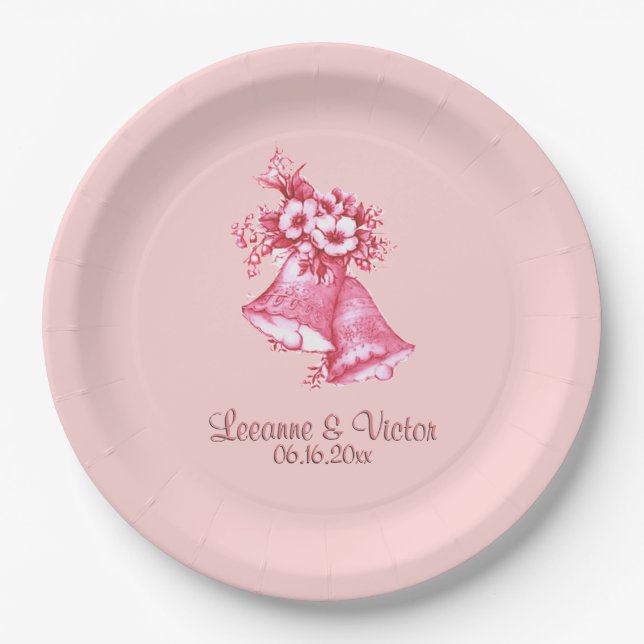 Pink Wedding Bells Personalised Paper Plate (Front)
