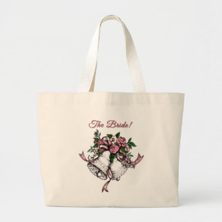 Pink Wedding Bells The Bride Large Tote Bag