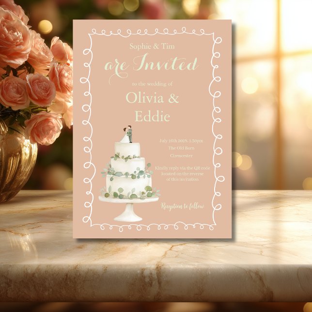 Pink Wedding Cake QR Code Wedding Invitation (Creator Uploaded)