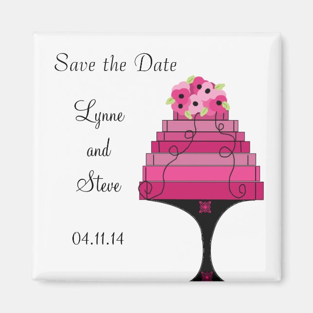 Pink Wedding Cake Save the Date Magnet (Front)