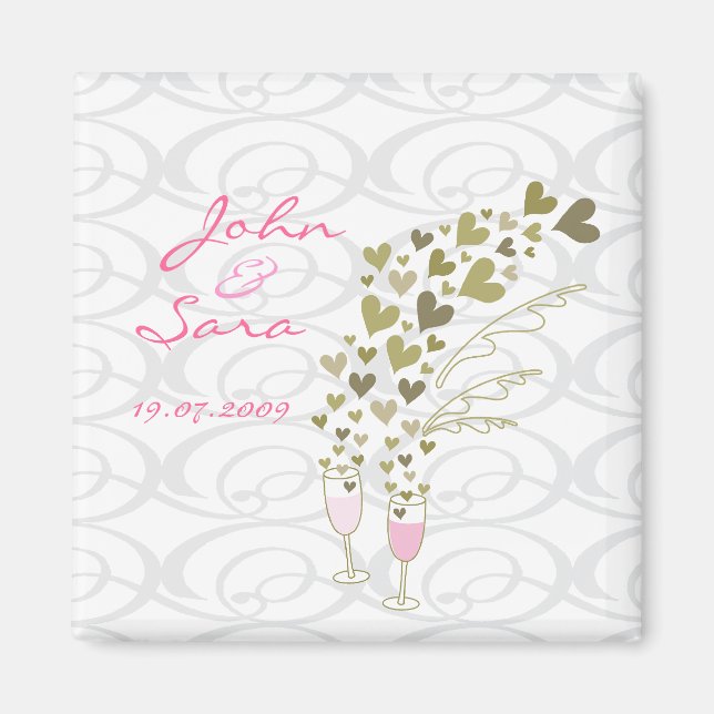 Pink Wedding Champagne Cheers Save-the-Date Magnet (Front)