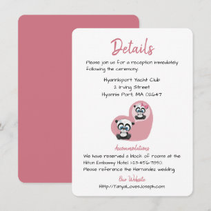 Pink Wedding Details Panda Teddy Bears Heart Invitation