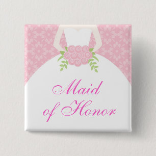 Pink Wedding Dress Bridal Party 15 Cm Square Badge