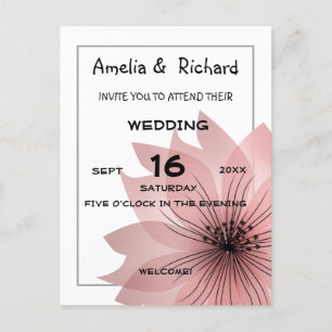 Pink wedding elegant flower floweral pink flower d invitation postcard