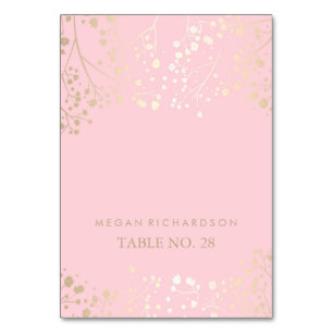 pink wedding escort cards baby's breath faux gold