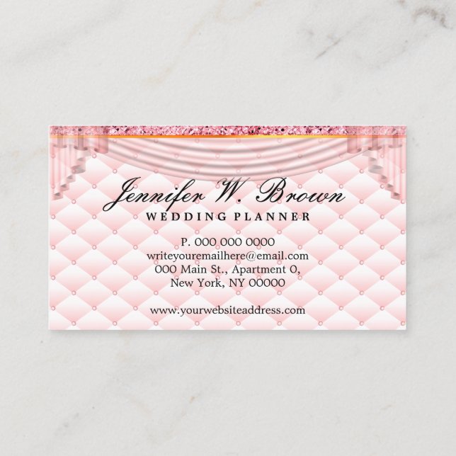 Pink Wedding Event Interior Decor Curtain Business Card (Back)