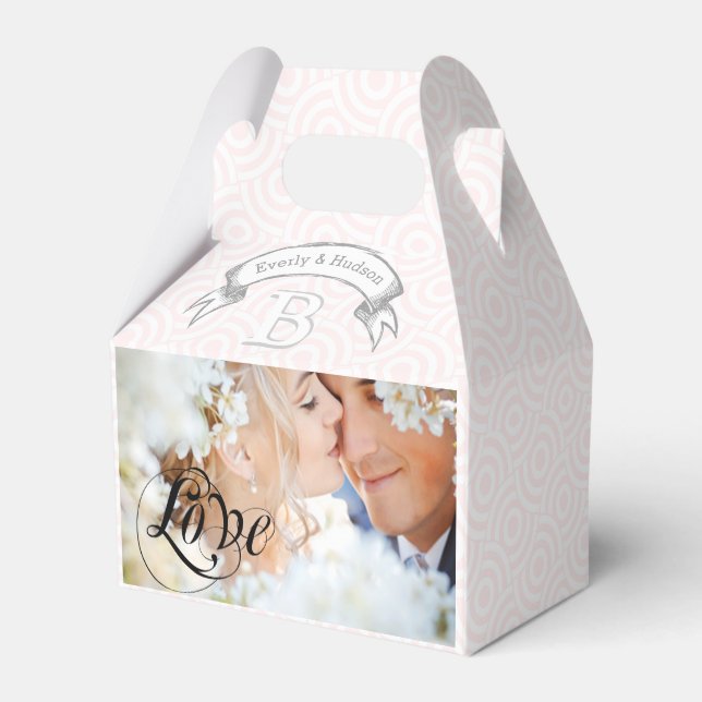 Pink Wedding Favour Box Your Photos Monogram Names (Back Side)