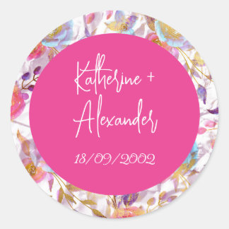 Pink wedding floral Lily Invitation classics Classic Round Sticker
