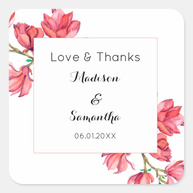 Pink Wedding Floral Magnolia White Sticker (Front)