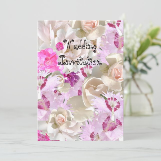 Pink wedding flowers invitation (Standing Front)