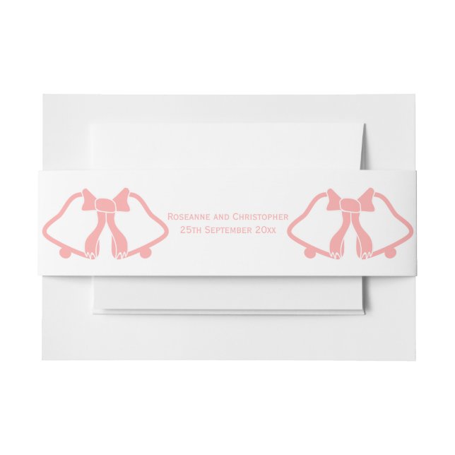 Pink Wedding Invitation Belly Band Bells Ribbon (Front Example)