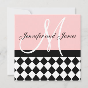 Pink Wedding Invitation Monogram Names Harlequin