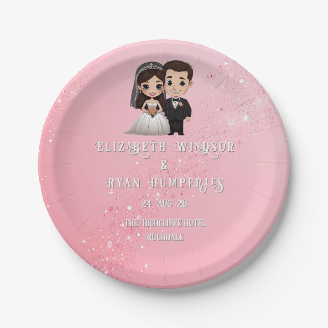 Pink Wedding Invitations with Diamond Sparkles Paper Plate (Front)