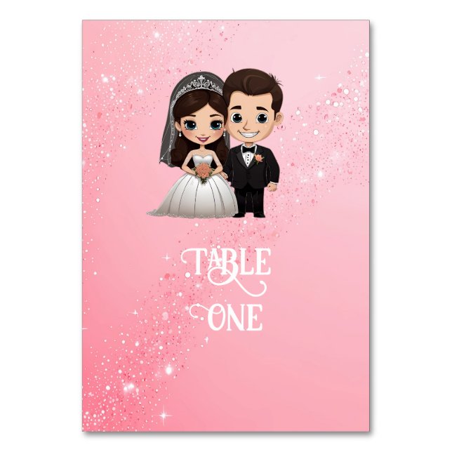 Pink Wedding Invitations with Diamond Sparkles Table Number (Front)