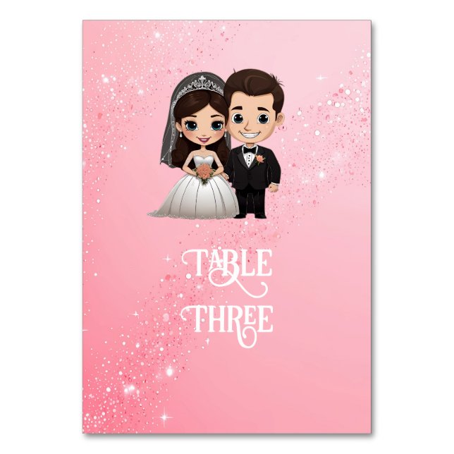 Pink Wedding Invitations with Diamond Sparkles Table Number (Front)