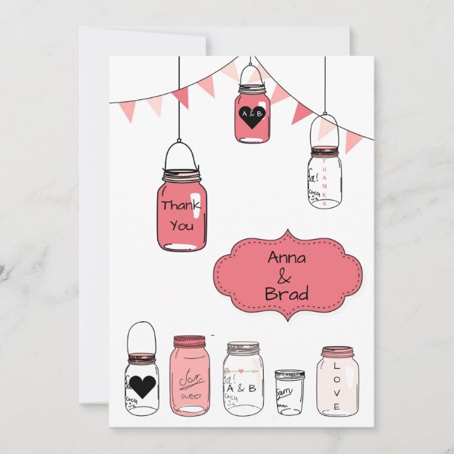 Pink Wedding Jars - Thank You Invitation (Front)