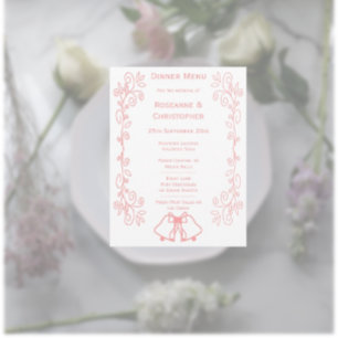 Pink Wedding Menu Card Bells Scrollwork