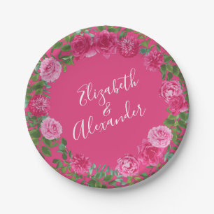 Pink Wedding Modern Floral Paper Plate