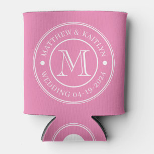 Pink Wedding Monogram Can Cooler