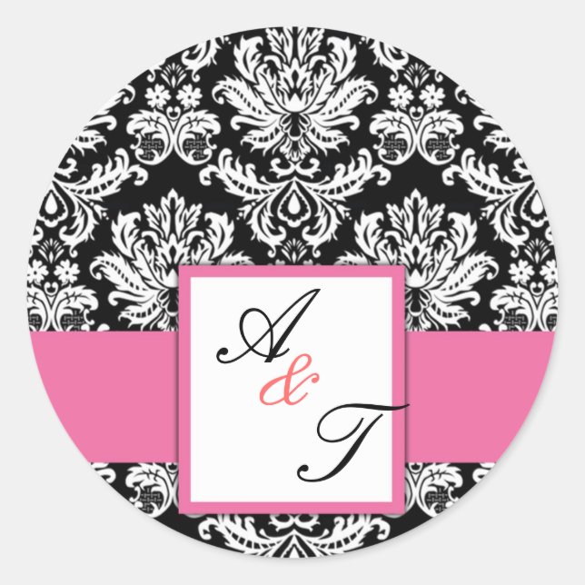 Pink Wedding Monogram Damask Seal (Front)