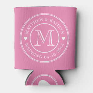 Pink Wedding Monogram Heart Can Cooler