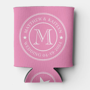 Pink Wedding Monogram Star Can Cooler