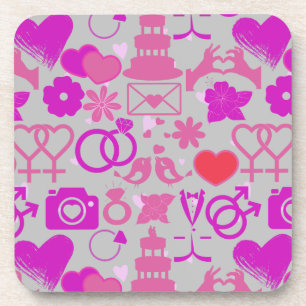Pink Wedding ornaments pattern 03 Grey BG Coaster