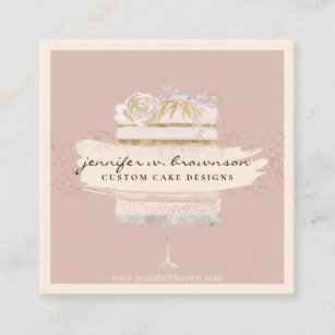 Pink wedding party special cake gluten free bakery square business card