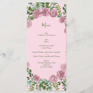 Pink Wedding Pastel Vintage Light Floral Roses Menu
