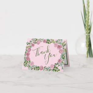 Pink Wedding Pastel Vintage Light Floral Roses Thank You Card