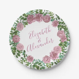 Pink Wedding Pastel Vintage Rose Paper Plate
