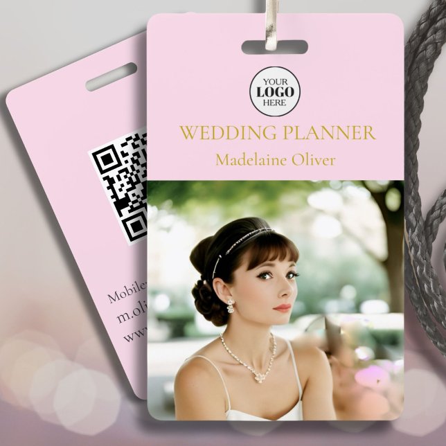 Pink Wedding Planner Photo Logo Employee Badge ID Badge (Creator Uploaded)