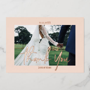 Pink Wedding Real Foil 2 photos Thank You Cards