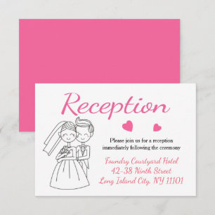 Pink Wedding Reception Bride And Groom Hearts Invitation