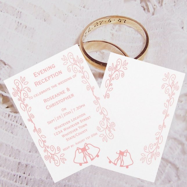 Pink Wedding Reception Invitation Bells (Pink wedding reception invitation bells and scrollwork design)