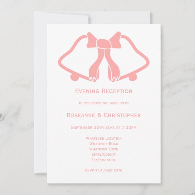 Pink Wedding Reception Invitation Bells Ribbon (Front)