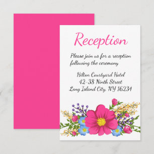 Pink Wedding Reception Watercolor Magenta Flowers Invitation