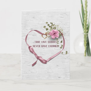 Pink Wedding Ribbon Heart On Birch Card
