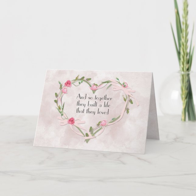 Pink Wedding Rose Heart  Card (Front)