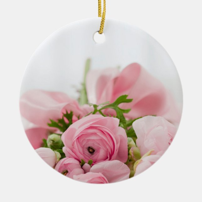 Pink Wedding Roses Ceramic Tree Decoration (Front)