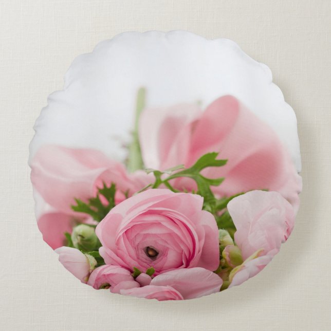 Pink Wedding Roses Round Cushion (Front)
