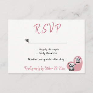 Pink Wedding RSVP Panda Teddy Bear Heart Card