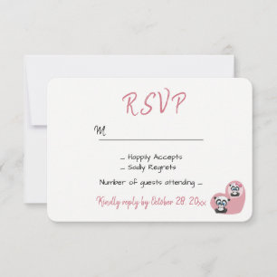 Pink Wedding RSVP Panda Teddy Bear Heart Card