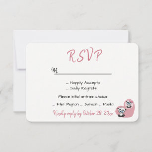 Pink Wedding RSVP Panda Teddy Bear Heart Card