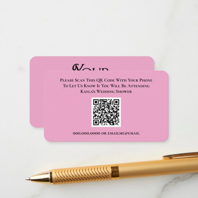 Pink Wedding RSVP QR Code Response Bridal Shower Enclosure Card (Front/Back In Situ)
