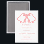 Pink Wedding Save The Date Magnet Bells Ribbon<br><div class="desc">Minimalist wedding save the date magnet bells design. Customise this pink coloured wedding save the date magnet with your wedding details. Should you require any help with customising then contact us through the link on this page. Pink bells design personalised wedding save the date magnet</div>